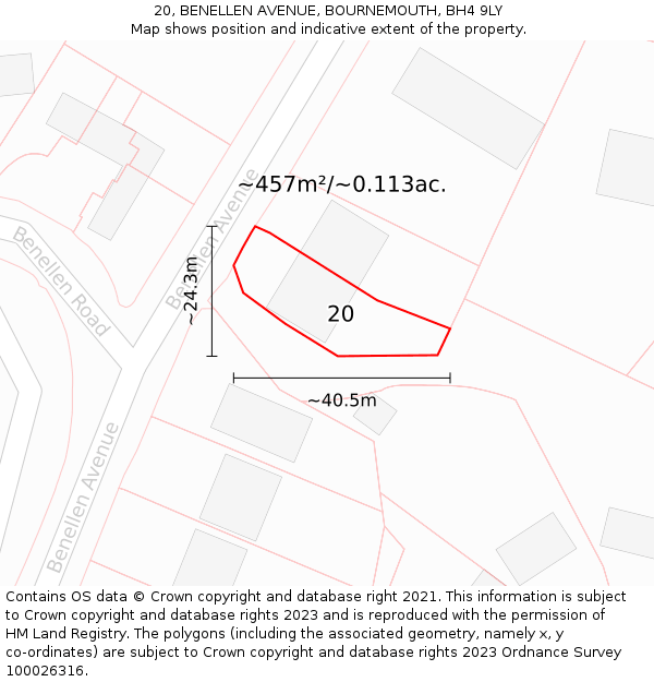 20, BENELLEN AVENUE, BOURNEMOUTH, BH4 9LY: Plot and title map