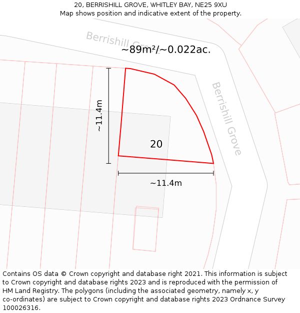 20, BERRISHILL GROVE, WHITLEY BAY, NE25 9XU: Plot and title map