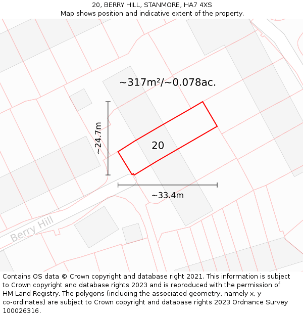 20, BERRY HILL, STANMORE, HA7 4XS: Plot and title map