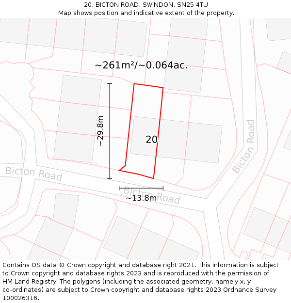 20, BICTON ROAD, SWINDON, SN25 4TU: Plot and title map