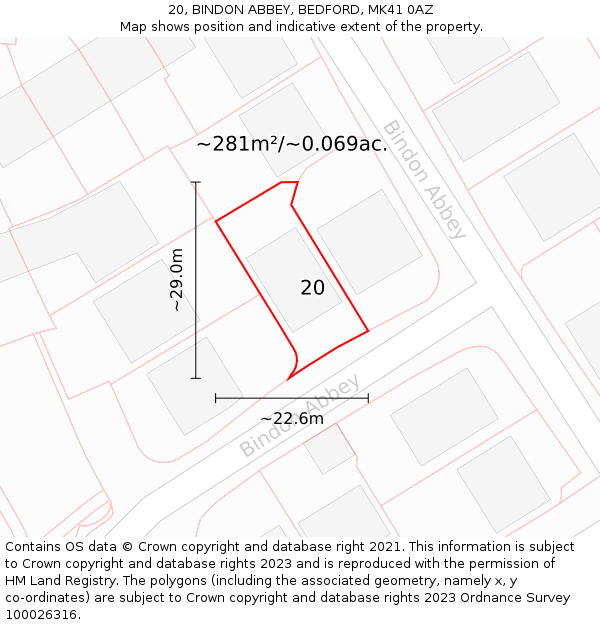 20, BINDON ABBEY, BEDFORD, MK41 0AZ: Plot and title map