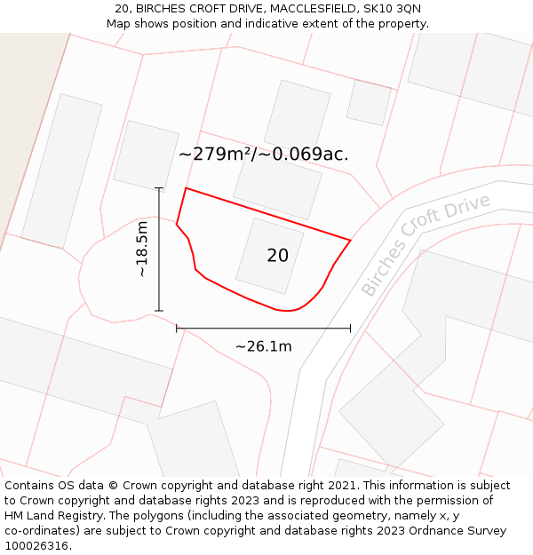 20, BIRCHES CROFT DRIVE, MACCLESFIELD, SK10 3QN: Plot and title map