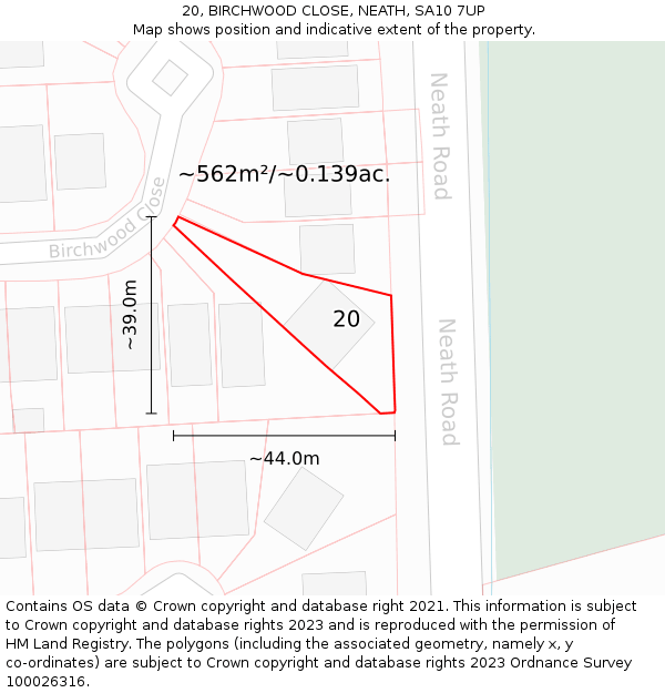 20, BIRCHWOOD CLOSE, NEATH, SA10 7UP: Plot and title map