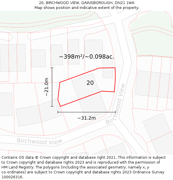 20, BIRCHWOOD VIEW, GAINSBOROUGH, DN21 1WA: Plot and title map