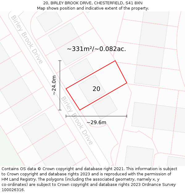 20, BIRLEY BROOK DRIVE, CHESTERFIELD, S41 8XN: Plot and title map