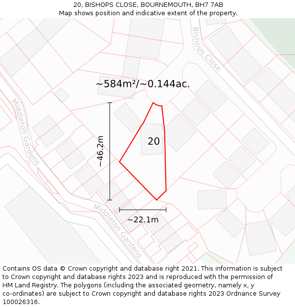 20, BISHOPS CLOSE, BOURNEMOUTH, BH7 7AB: Plot and title map