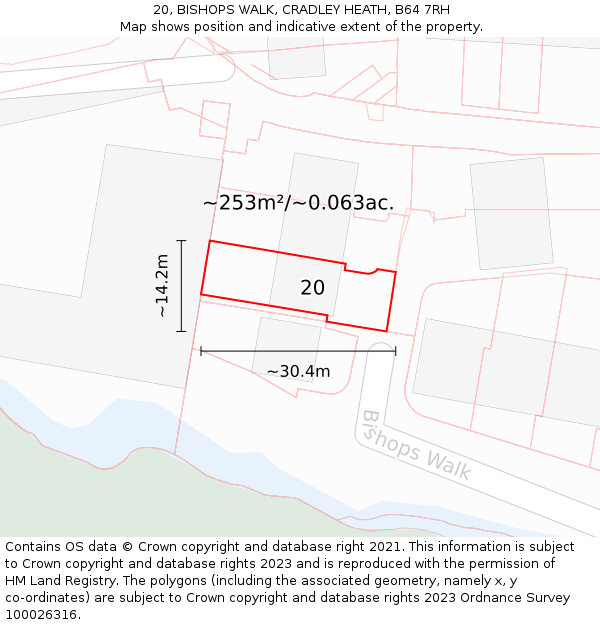 20, BISHOPS WALK, CRADLEY HEATH, B64 7RH: Plot and title map