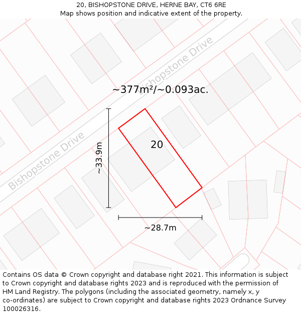 20, BISHOPSTONE DRIVE, HERNE BAY, CT6 6RE: Plot and title map