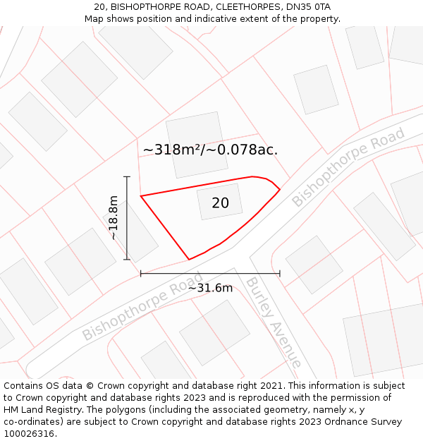 20, BISHOPTHORPE ROAD, CLEETHORPES, DN35 0TA: Plot and title map