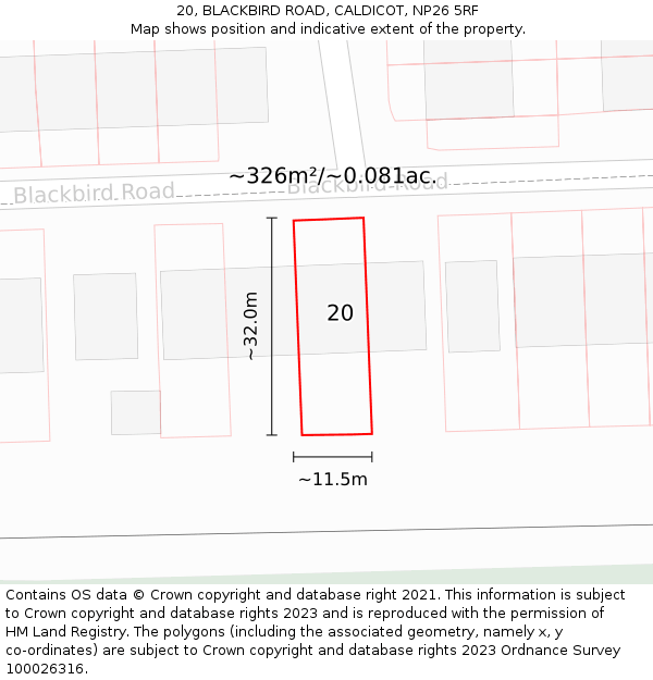 20, BLACKBIRD ROAD, CALDICOT, NP26 5RF: Plot and title map