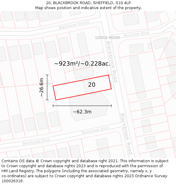 20, BLACKBROOK ROAD, SHEFFIELD, S10 4LP: Plot and title map