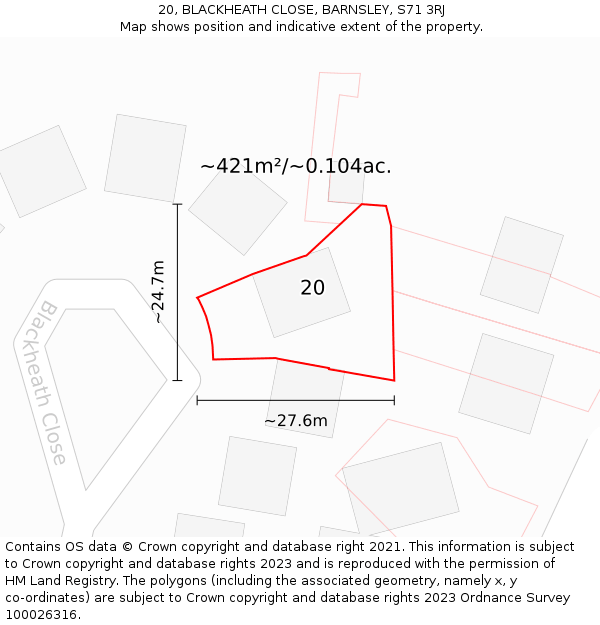 20, BLACKHEATH CLOSE, BARNSLEY, S71 3RJ: Plot and title map