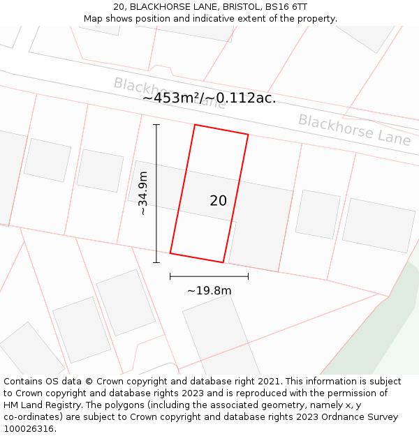 20, BLACKHORSE LANE, BRISTOL, BS16 6TT: Plot and title map