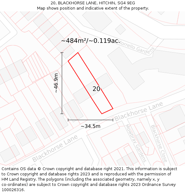 20, BLACKHORSE LANE, HITCHIN, SG4 9EG: Plot and title map