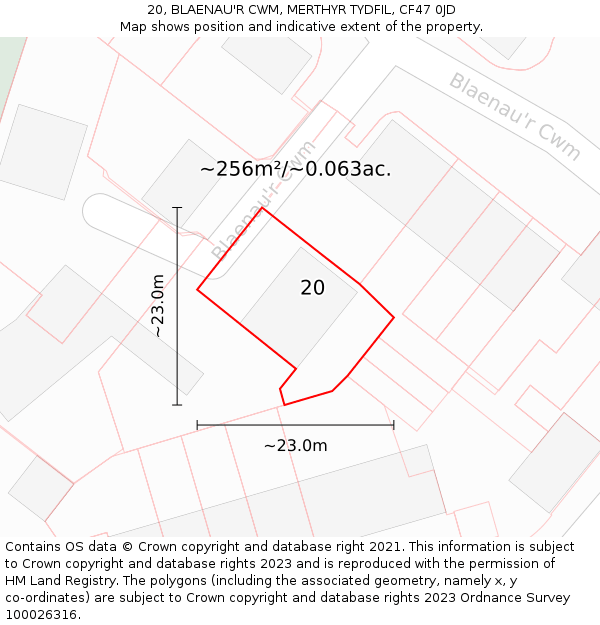 20, BLAENAU'R CWM, MERTHYR TYDFIL, CF47 0JD: Plot and title map