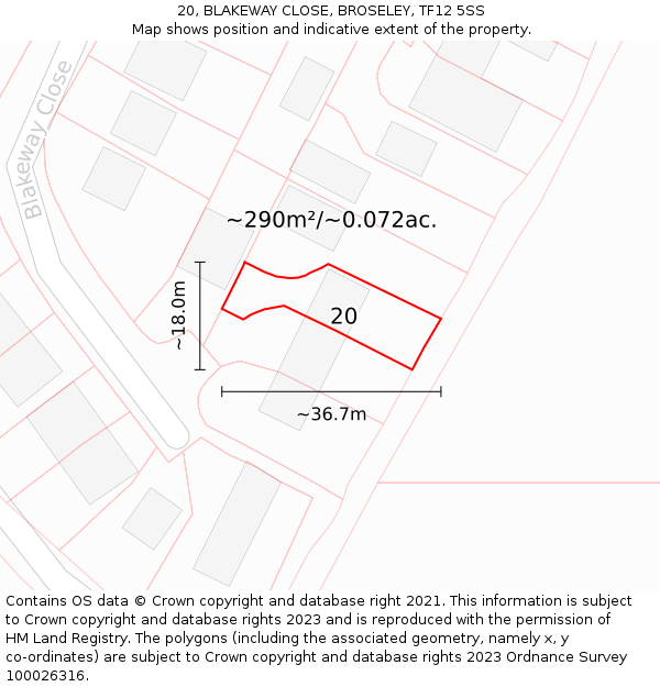 20, BLAKEWAY CLOSE, BROSELEY, TF12 5SS: Plot and title map