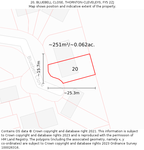 20, BLUEBELL CLOSE, THORNTON-CLEVELEYS, FY5 2ZJ: Plot and title map