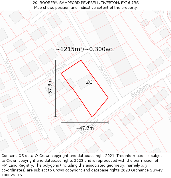 20, BOOBERY, SAMPFORD PEVERELL, TIVERTON, EX16 7BS: Plot and title map