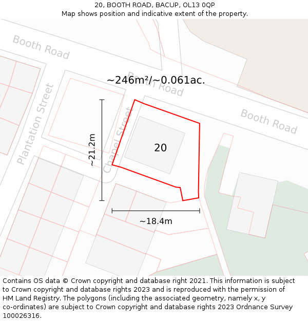 20, BOOTH ROAD, BACUP, OL13 0QP: Plot and title map