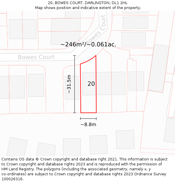 20, BOWES COURT, DARLINGTON, DL1 2HL: Plot and title map