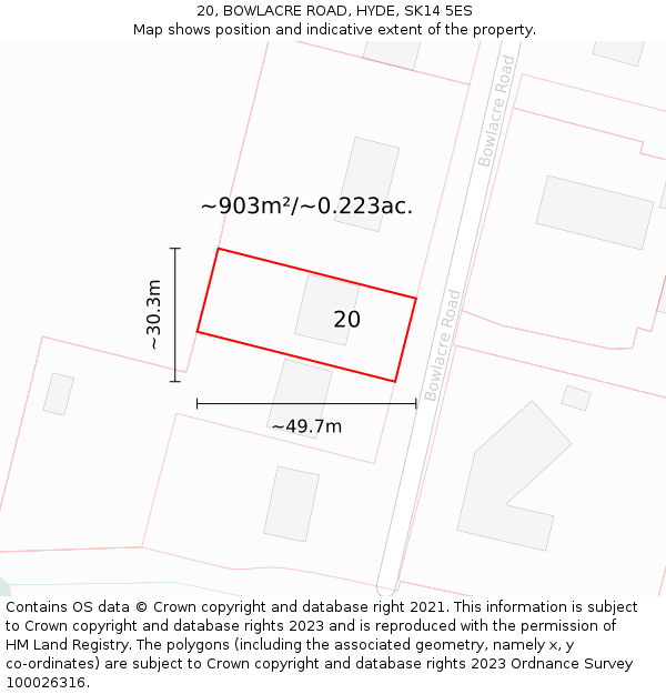 20, BOWLACRE ROAD, HYDE, SK14 5ES: Plot and title map