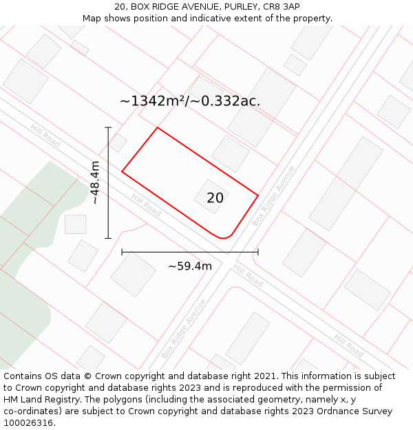 20, BOX RIDGE AVENUE, PURLEY, CR8 3AP: Plot and title map