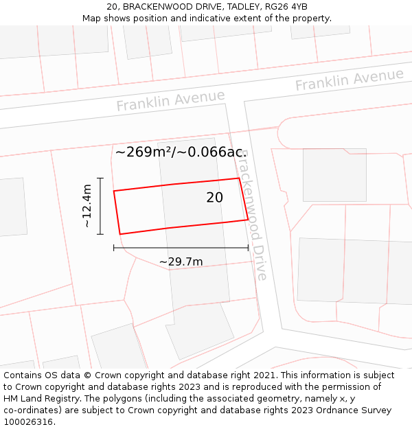 20, BRACKENWOOD DRIVE, TADLEY, RG26 4YB: Plot and title map