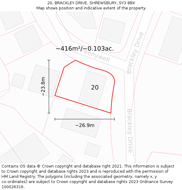 20, BRACKLEY DRIVE, SHREWSBURY, SY3 8BX: Plot and title map