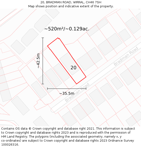 20, BRADMAN ROAD, WIRRAL, CH46 7SH: Plot and title map