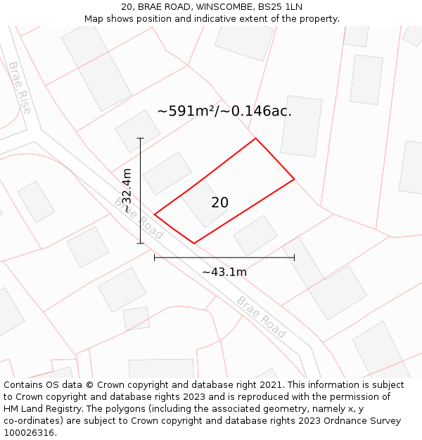 20, BRAE ROAD, WINSCOMBE, BS25 1LN: Plot and title map