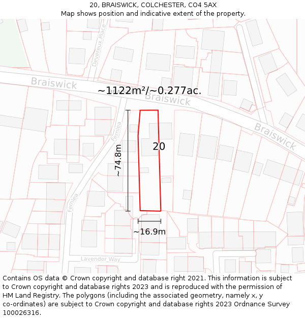 20, BRAISWICK, COLCHESTER, CO4 5AX: Plot and title map