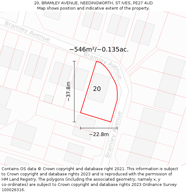 20, BRAMLEY AVENUE, NEEDINGWORTH, ST IVES, PE27 4UD: Plot and title map