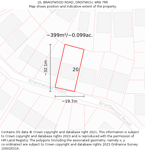 20, BRANTWOOD ROAD, DROITWICH, WR9 7RR: Plot and title map