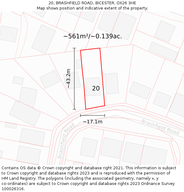 20, BRASHFIELD ROAD, BICESTER, OX26 3HE: Plot and title map