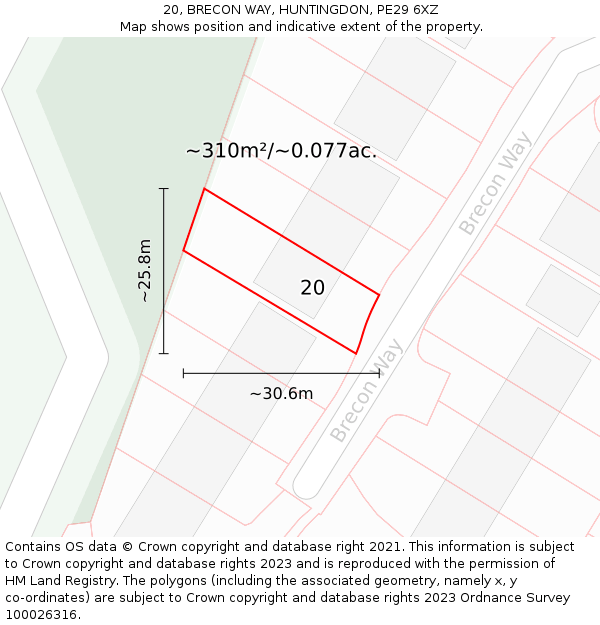 20, BRECON WAY, HUNTINGDON, PE29 6XZ: Plot and title map