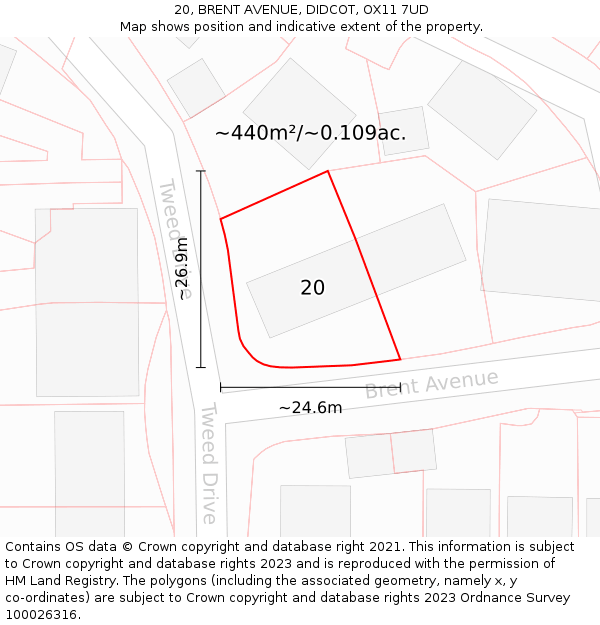 20, BRENT AVENUE, DIDCOT, OX11 7UD: Plot and title map