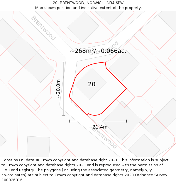 20, BRENTWOOD, NORWICH, NR4 6PW: Plot and title map