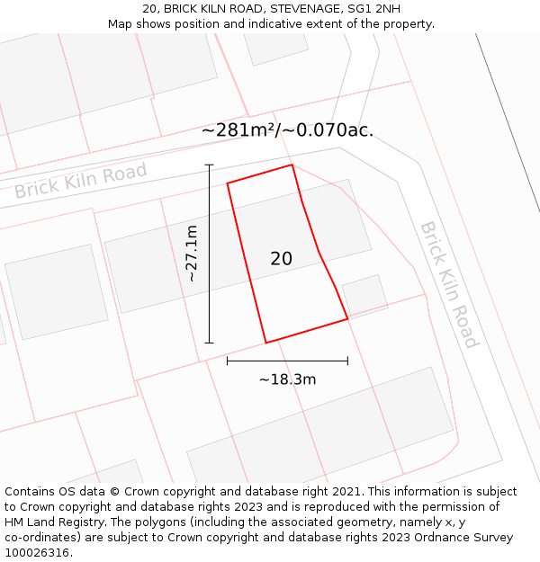 20, BRICK KILN ROAD, STEVENAGE, SG1 2NH: Plot and title map