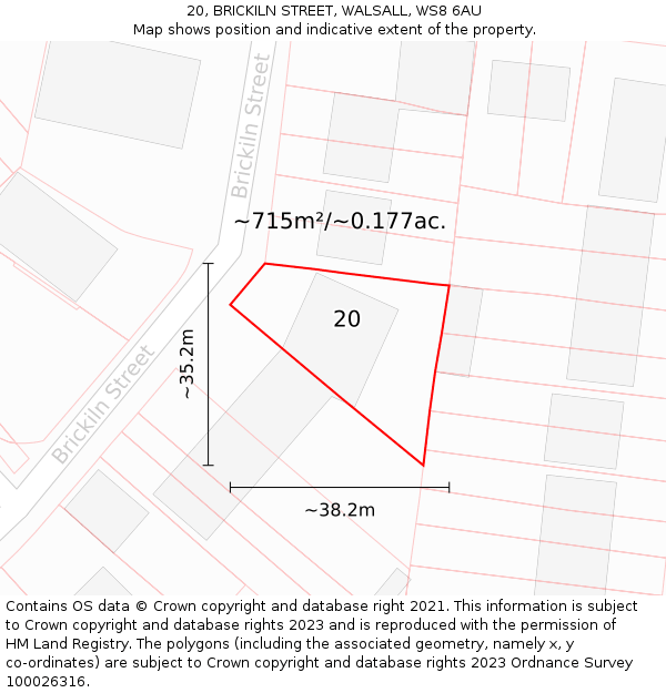 20, BRICKILN STREET, WALSALL, WS8 6AU: Plot and title map