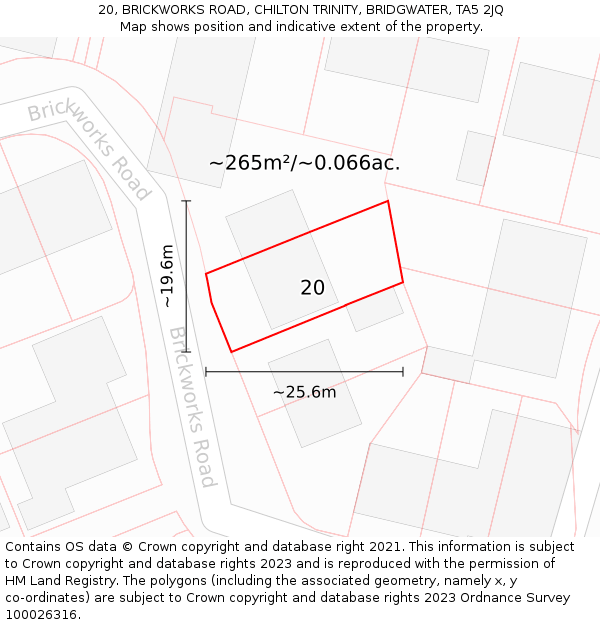 20, BRICKWORKS ROAD, CHILTON TRINITY, BRIDGWATER, TA5 2JQ: Plot and title map