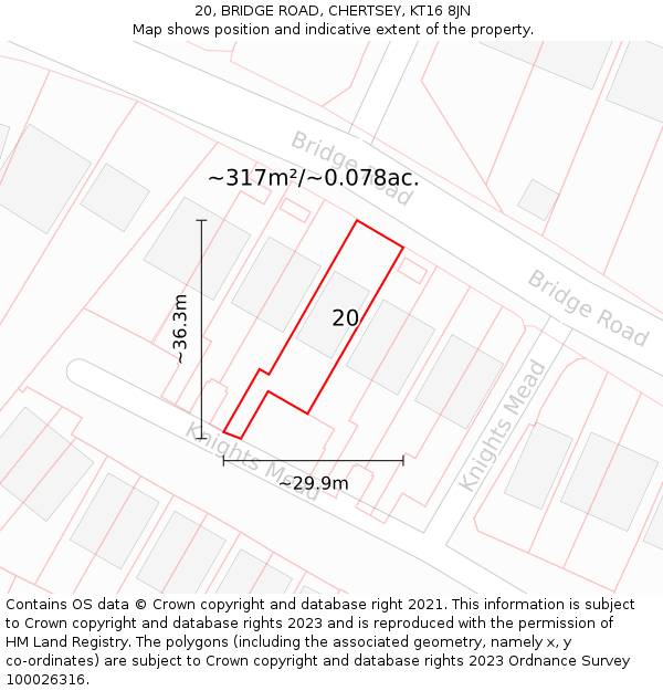 20, BRIDGE ROAD, CHERTSEY, KT16 8JN: Plot and title map