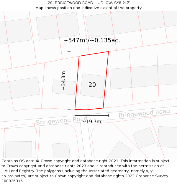 20, BRINGEWOOD ROAD, LUDLOW, SY8 2LZ: Plot and title map