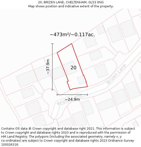 20, BRIZEN LANE, CHELTENHAM, GL53 0NG: Plot and title map