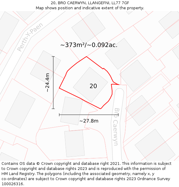 20, BRO CAERWYN, LLANGEFNI, LL77 7GF: Plot and title map