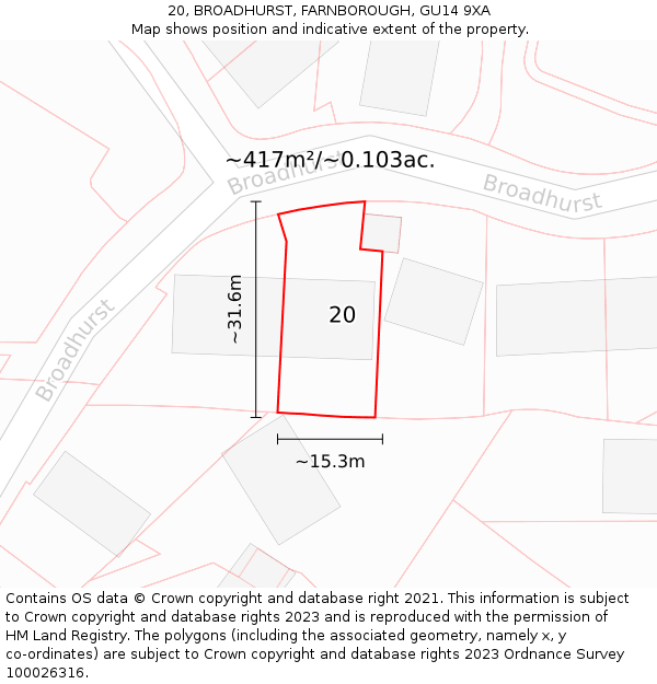 20, BROADHURST, FARNBOROUGH, GU14 9XA: Plot and title map