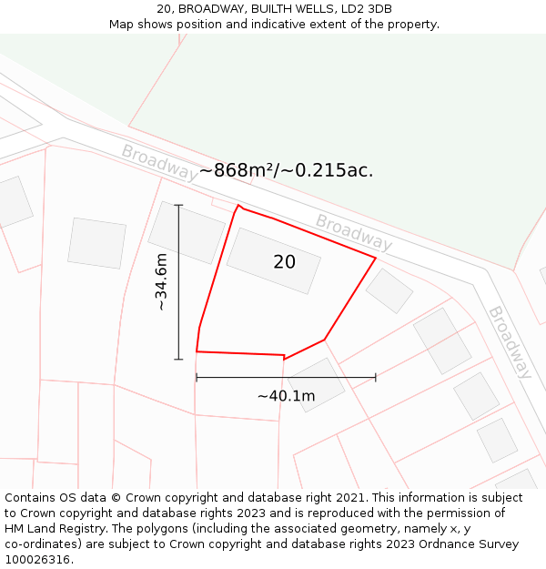 20, BROADWAY, BUILTH WELLS, LD2 3DB: Plot and title map