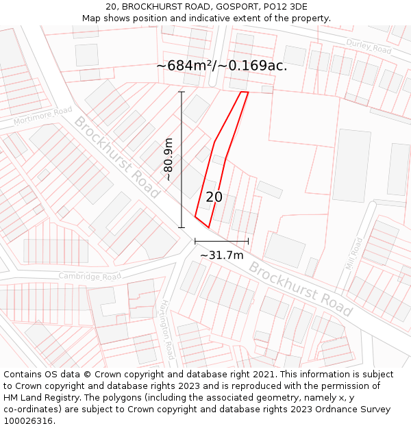 20, BROCKHURST ROAD, GOSPORT, PO12 3DE: Plot and title map