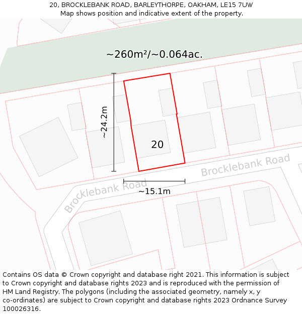 20, BROCKLEBANK ROAD, BARLEYTHORPE, OAKHAM, LE15 7UW: Plot and title map