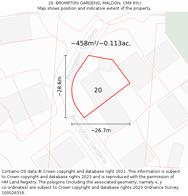 20, BROMPTON GARDENS, MALDON, CM9 6YU: Plot and title map