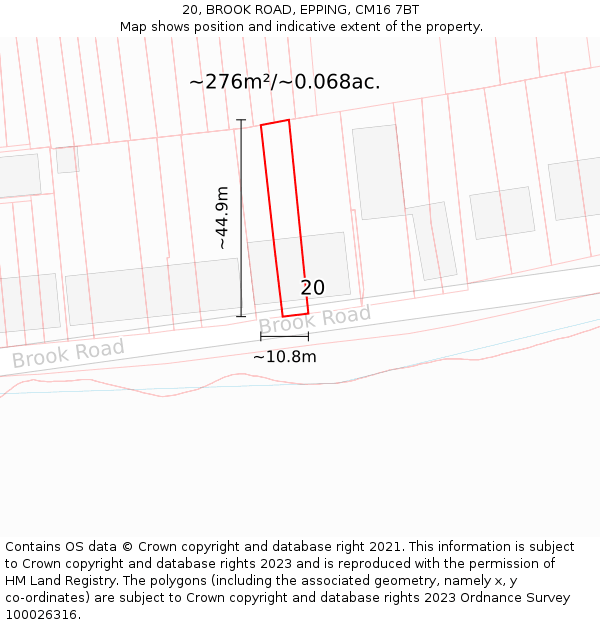 20, BROOK ROAD, EPPING, CM16 7BT: Plot and title map